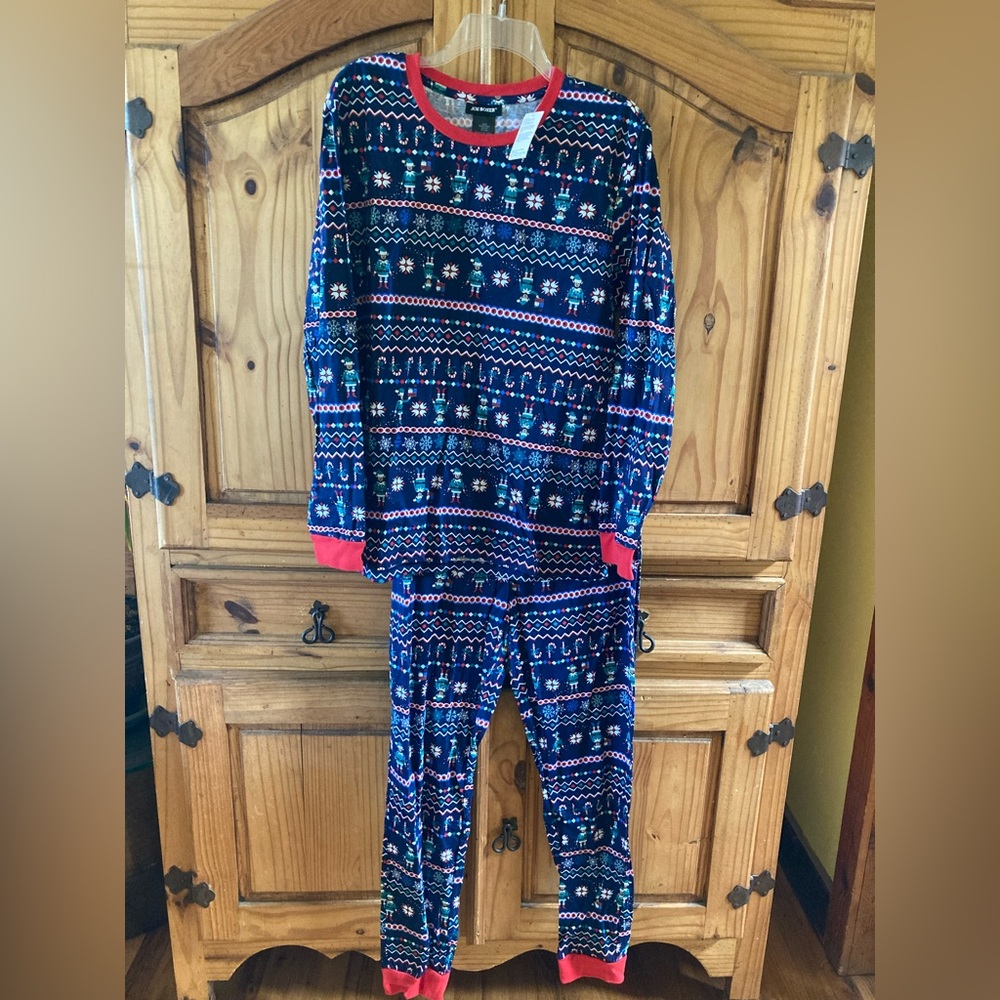 Men Joe Boxer blue green Christmas elf 2 piece pajamas size L - NWT